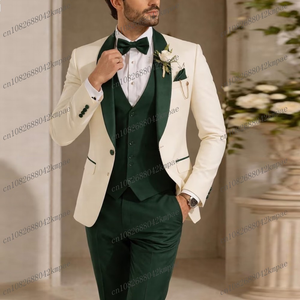 Men'S Grooming Kits - New Ivory And Dark Green Formal