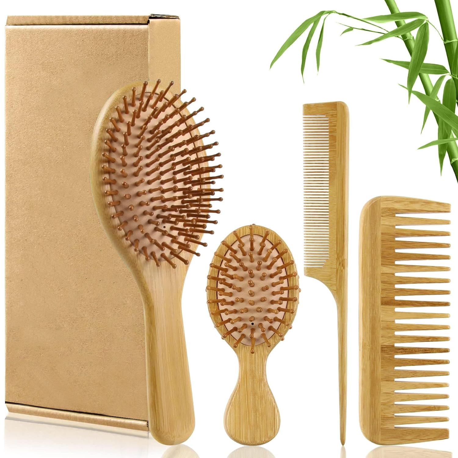 Men'S Grooming Hair - Bamboo Hair Brush Comb Set for