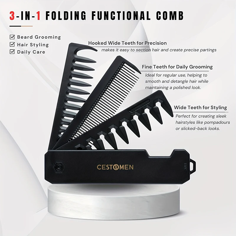 3-in-1 Folding Beard Comb for  - Men'S Grooming Organizer ulasan dan harga